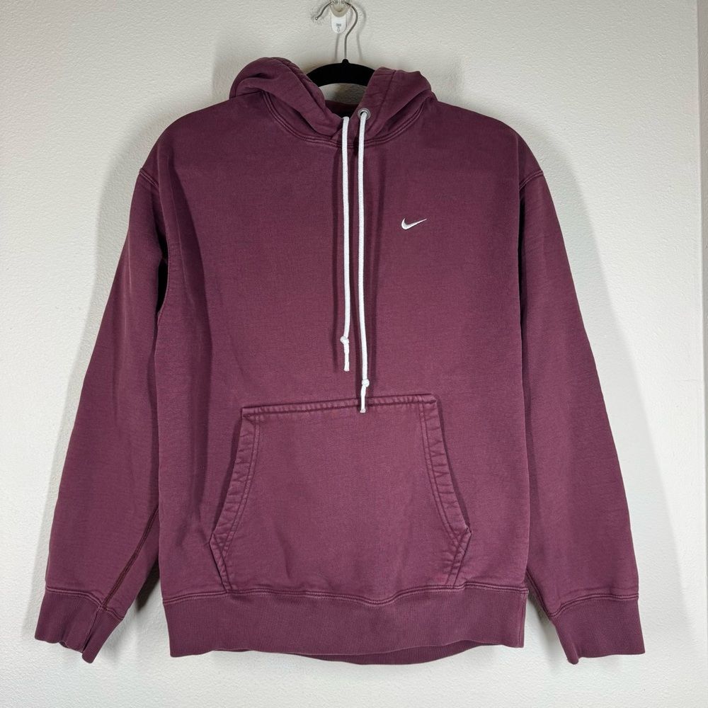 Nike Solo Swoosh Men's Fleece Pullover Hoodie Maroon Heavyweight Gym Size Small